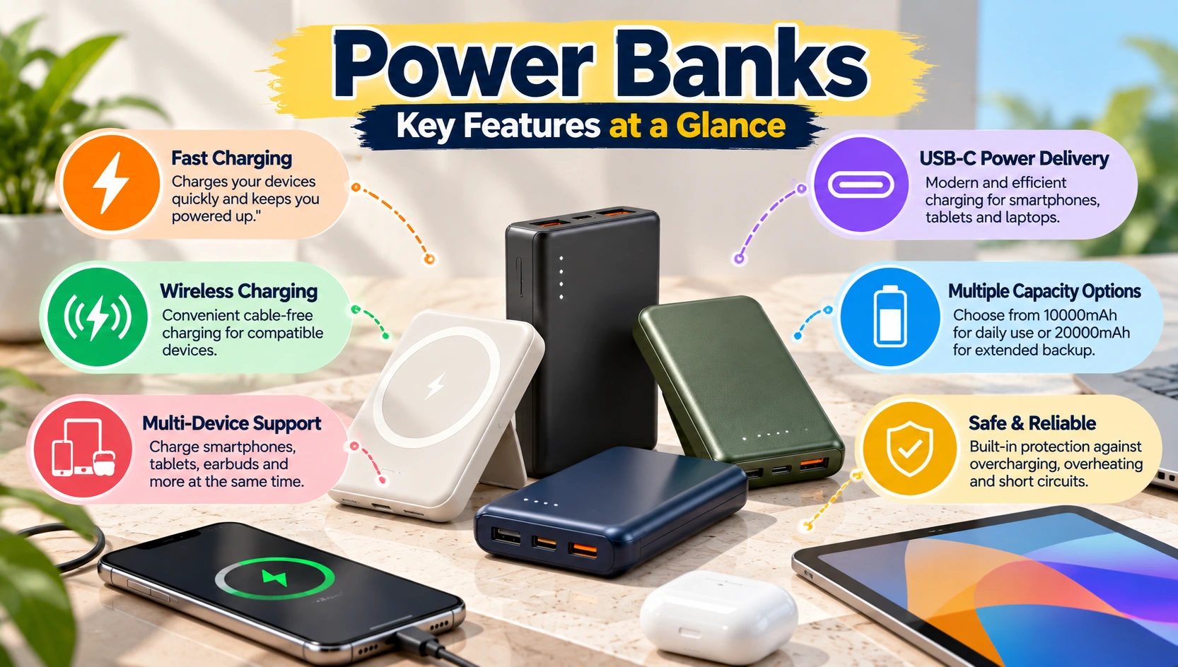 Fast charging and wireless power banks features