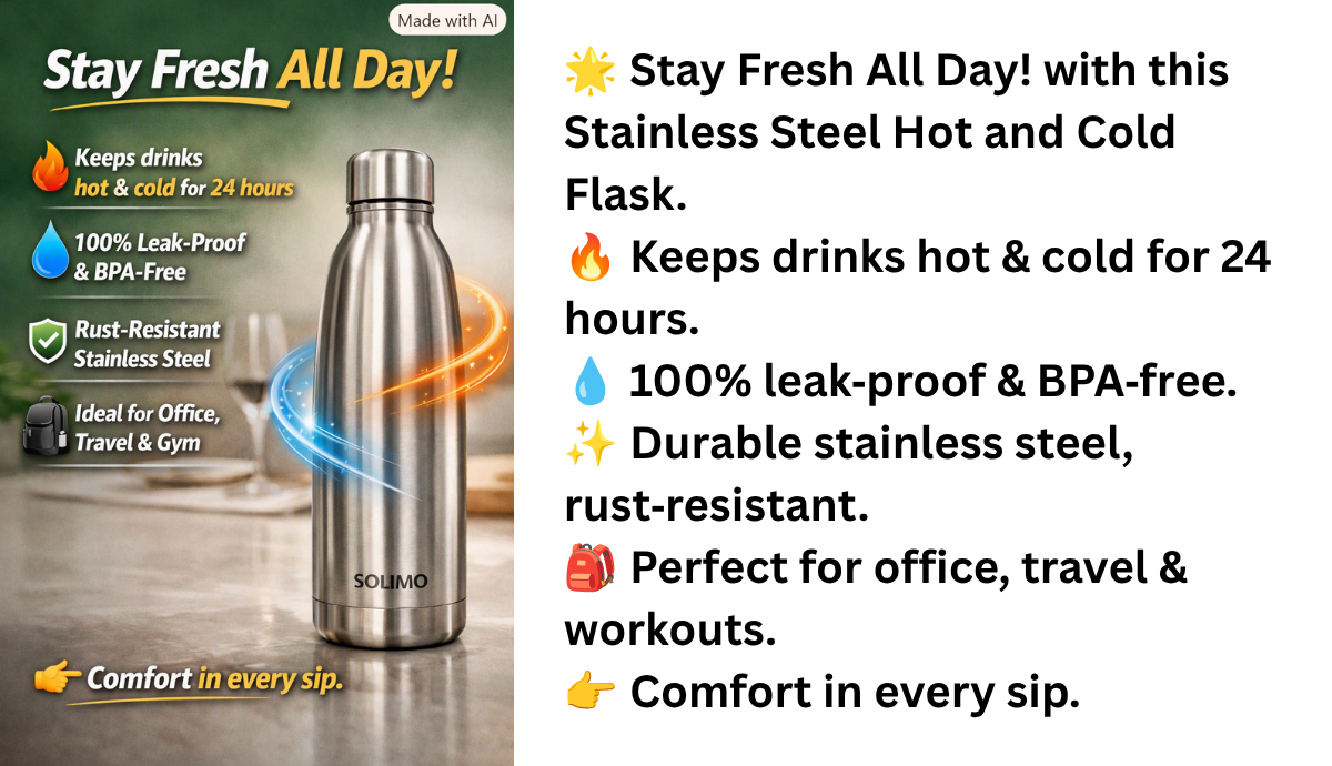 Stay Fresh All Day! with this Stainless Steel Hot and Cold Flask.
